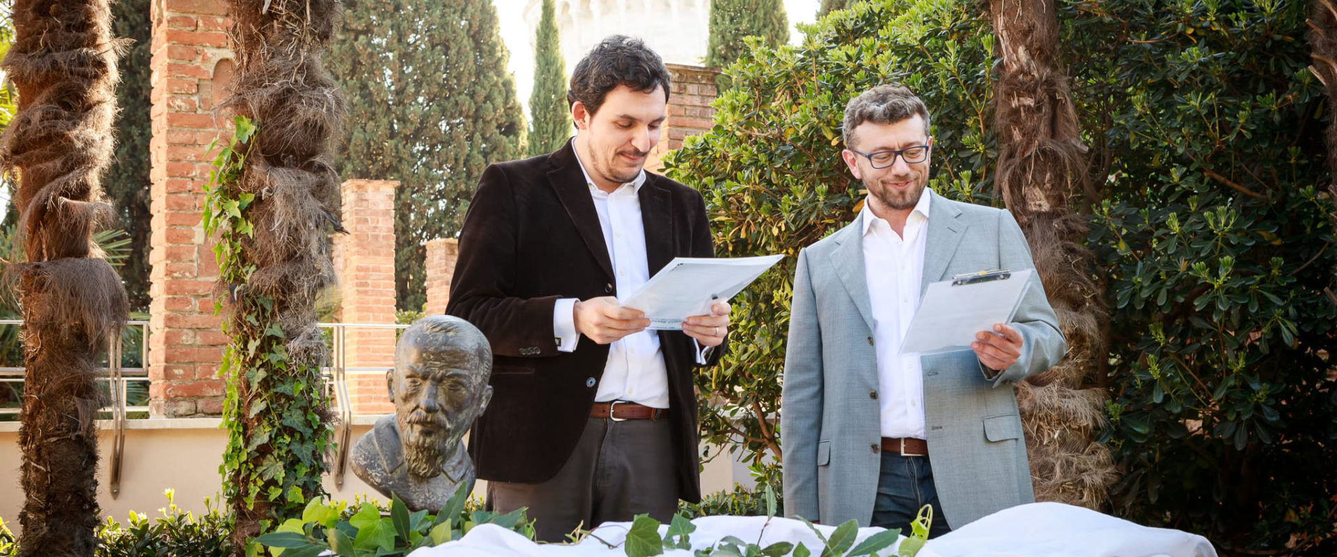 Giardino Superiore - Il Direttore della CSMBR F. Bigotti e il Vicepresidente della Fondazione Comel T.M. Pedrotti Dell'Acqua
